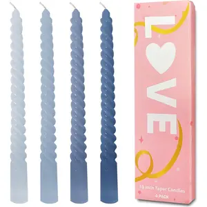 Blue Spiral Twisted Taper Candles Set of 4, 10 Inch Unscented Tall Candlesticks for Home Wedding Valentines Day Decor
