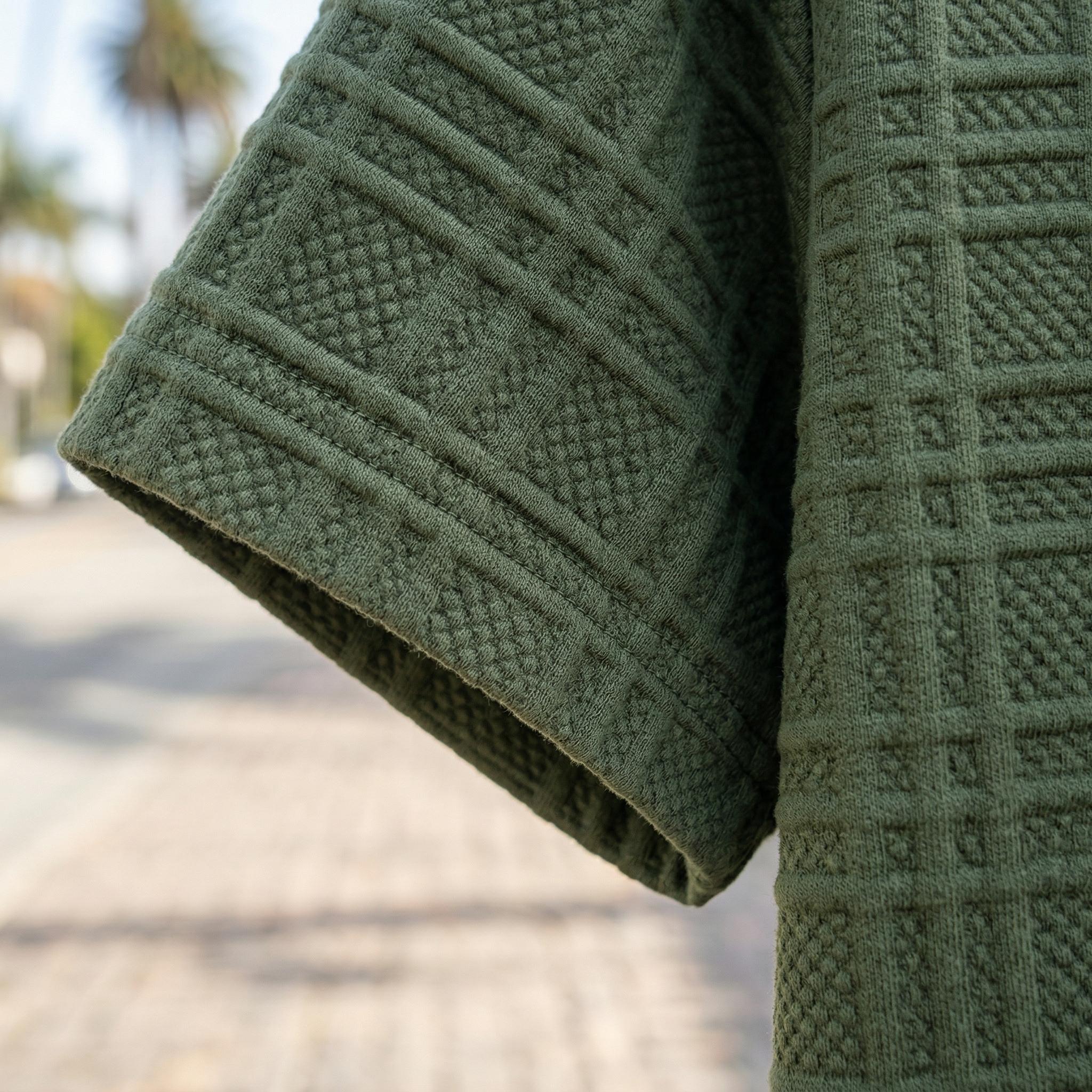 Men's 2 Piece Outfit, Textured Knit Button Down Shirt & Shorts Set for Summer