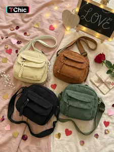 Cute Corduroy Mini Aesthetic Crossbody Bag for Women: Small Shoulder Purse — Kawaii Messenger Handbag with Zipper Pocket & Flap Pocket — Casual Everyday Bag, Casual Messenger Bags