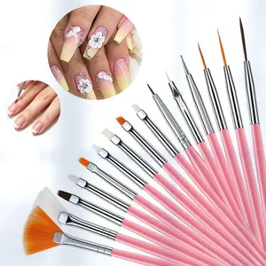 15-Piece Acrylic Nail Brush Set, Dotting Tool & Line Applicator, Home or Salon Use, Acrylic Gel Brushes, Nail Cleaning Accessories, Nail Art Tool, Manicure Supplies