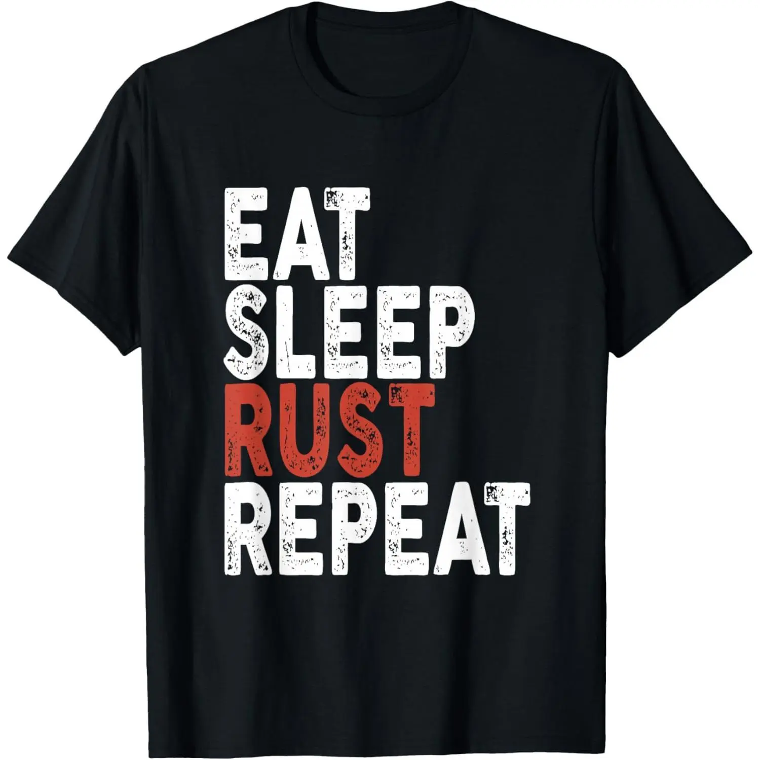 Men's Casual 100% Cotton Short-Sleeve Round Neck Graphic T-Shirt - Eat Sleep Rust Repeat Design, Sports Fabric Top for Coders