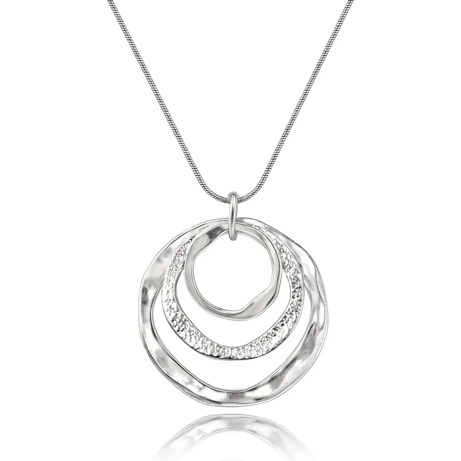 Hypoallergenic Silver Boho Circle Pendant Necklace Geometric Boho Style Jewelry for Women-Chunky & Long-Gift for Bohemian Fashionistas