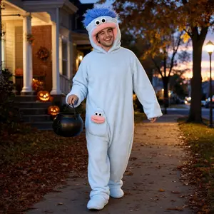 Oversized Green Monster Plush Onesie - Warm Flannel Hooded Pajama with Cute Pocket, Great for Themed Parties, Outdoor Movie Nights & Sleepovers