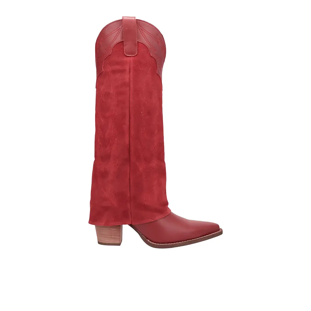 Dingo Womens Wild Horses Snip Toe Pull On Casual Boots Knee High Mid Heel 2-3" - Red