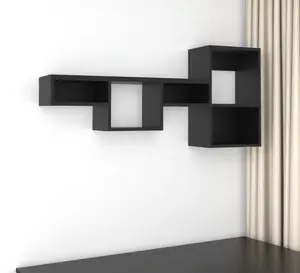 HomeRoots 571364 47 in. Black Wood Wall Mounted Cubby Shelf