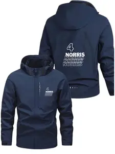 Men's Fashionable Jacket with Norris Logo, Stylish Zipper Pockets, Casual Hooded Design, Suitable for Spring & Fall, Polyester Material