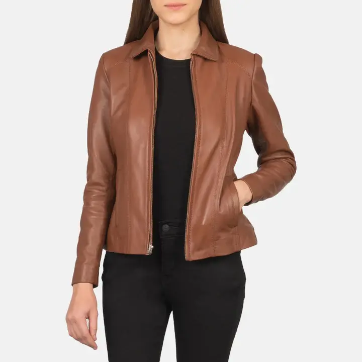 Women's Casual Colette Brown Leather Lightweight Jacket
