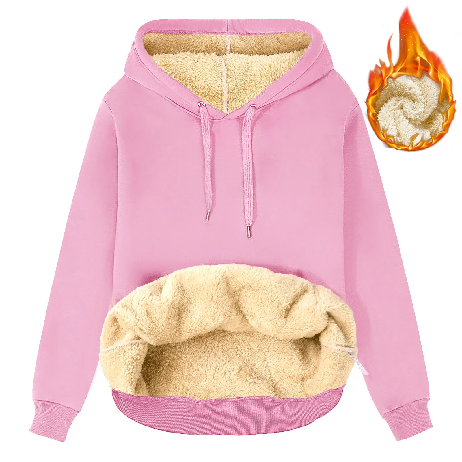FASHORA Women Solid Sherpa Lined Hoodie, Thick Warm Fleece Lined Pullover Hooded Sweatshirt With Kangaroo Pocket, Drawstring Casual Winter Hoodies For Women