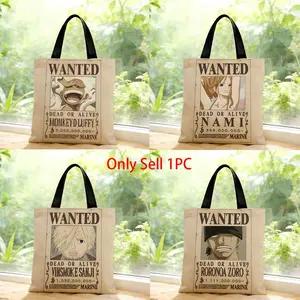 Anime character bounty iconic ONE P-PIECE Storage Bags Canvas Bags Series Print Bag Lightweight Shoulder High Appearance Large Capacity Minimalist  Soft Fabric Bag Shopping Bags