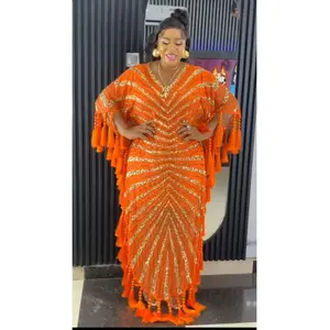 Sequin Kaftan Dress with Tassels, Wedding Guest Dress, Mother of The Bride Dress, Summer Maxi Dress, African Bubu Free Size Nigerian Party Dress Boubou, Embellished Birthday Party Anniversary Cocktail Elegant Formal