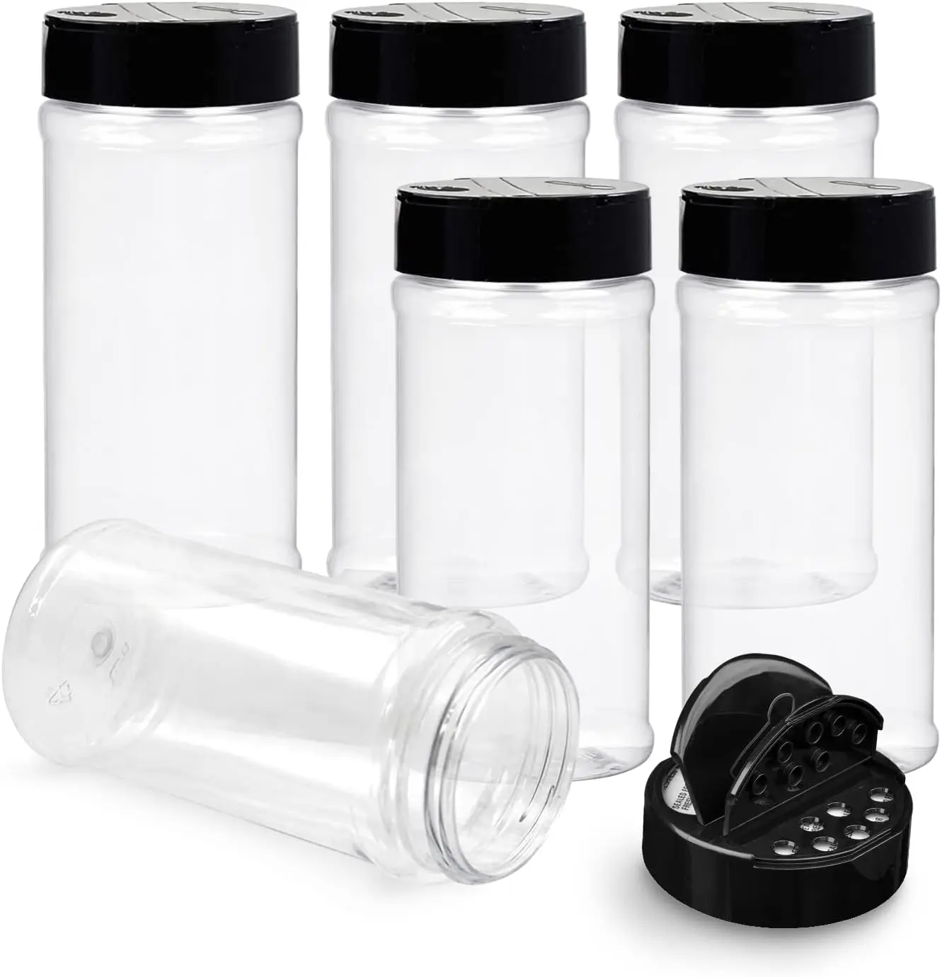 6 Packs 16-oz Plastic Spice Jars with Black Cap, Clear and Safe Plastic Bottle Containers with Shaker Lids for Storing Spice, Herbs and Seasoning Powders, BPA Free