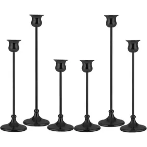 Taper Candle Holder Tall  Metal Candlestick Holders Candle Stick Candelabra for Halloween Thanksgiving Christmas Holiday Wedding (Matt Black, 2 Sets (6 pcs))