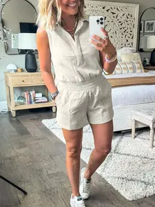 Casual Comfortable Sporty Fitted Jumpsuit, Sleeveless, Summer Fresh Perfect Daily Wear, Women's All-Season One-Piece, Trendy & Versatile