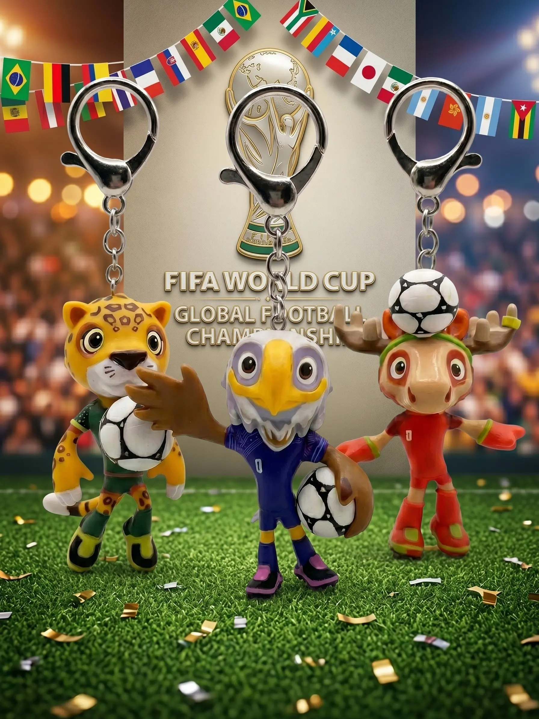 FIFA 2026 World Cup Official Licensed Mascot Keychain - Maple, Clutch & Zayu Soccer Collectible Figures - 2026 Tournament Souvenir & Football Fan Gift