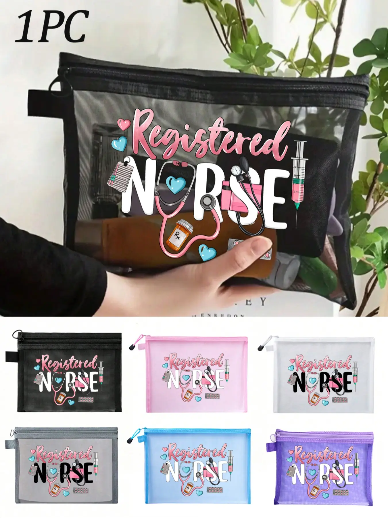 Nylon Mesh Nurse Theme Makeup Bag, Portable Multi-Purpose Cosmetic Pouch, Travel Organizer, Travel Essentials, Doctor and Nurse Gift, Skincare Bag, Travel Cosmetic Bags, Cosmetics Bag, Travel Accessory