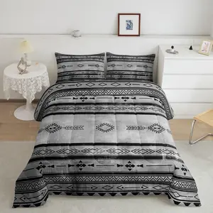 Southwestern Luxury Bedding Set,Geometric Designer Comforter Set,Tribal Comforter,Native American Design Grey Black Duvet Set,Bedroom Quilt