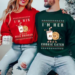 Matching Christmas Couple Sweaters, Holiday Couples Sweatshirt, Funny Christmas Sweats for Couples, I’m His Milk Drinker & I’m Her Cookie Eater, Christmas Couple Gift