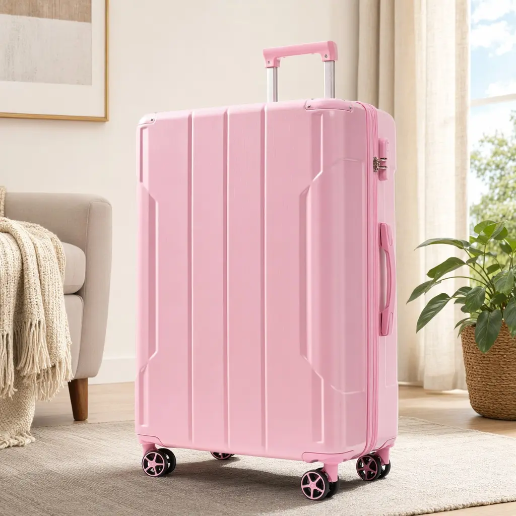 28-Inch Hardshell Expandable Luggage, Lightweight Durable ABS Suitcase with Double Spinner Wheels, TSA Lock, Telescopic Handle, Pink, Ideal for Long-Distance Travel and Checked Baggage, Pink Color Options, ABS Material, Product Dimensions: