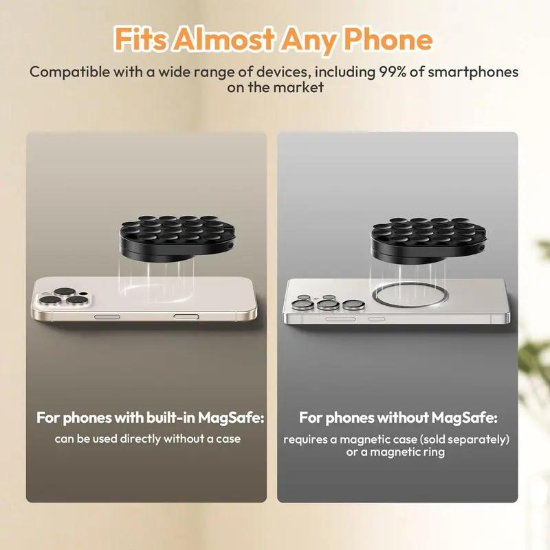 3-in-1 Suction Magnetic Phone Holder for MagSafe, 360° Rotatable Phone Tripod Mount with Carabiner Clip, Compatible with iPhone 17-12, Ideal for Car Dashboard, Gym, Kitchen, Office