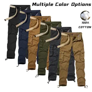 Men’s solid-color cargo pants with multiple pockets — durable, practical trousers suitable for outdoor exploration, urban commuting, and holiday travel