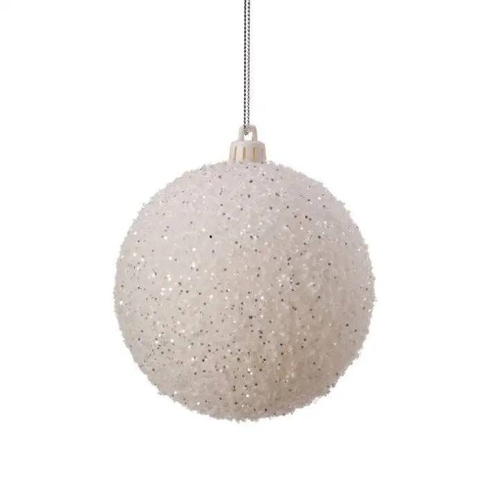 4" White Frosted Snowball Ball Ornament Set Of 8
