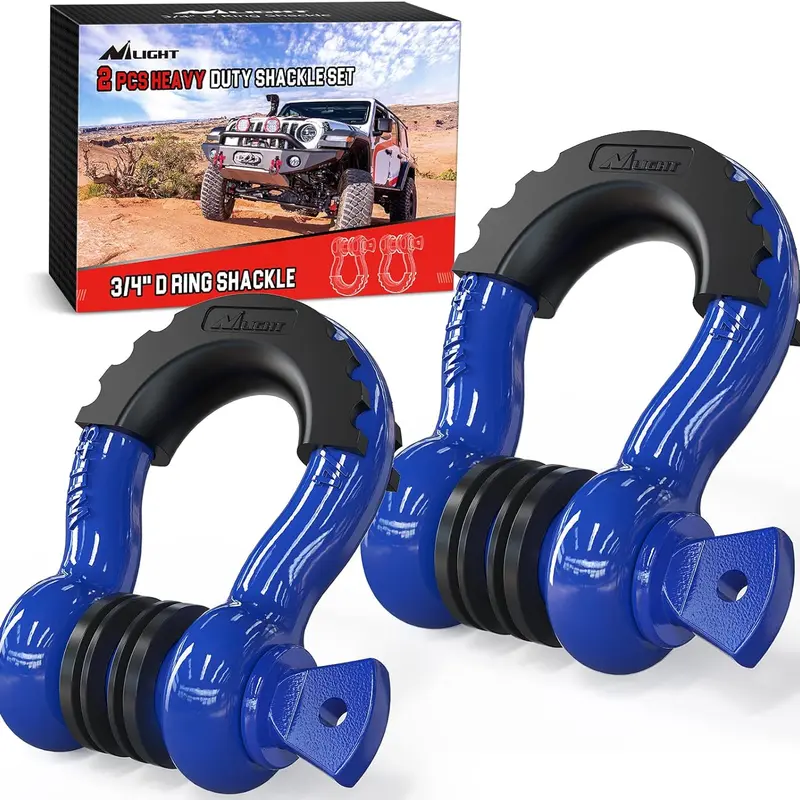 Nilight 2-Pack 3/4" D-Ring Shackles with 7/8" Screw Pins, 41887lbs Break Strength, Heavy-Duty Off-Road Recovery Shackles with Isolators & Washers for Jeeps, Trucks, SUVs, Tow Straps, Winch, Automotive Hardware Rope (Titanium)