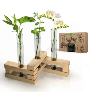 Plant Propagation Station 3 Glass Tube Wooden Folding Planks, Plant Stand Indoor Terrarium for Hydroponic Plants Home and Office Desk Decor Root Propagator, Unique Gifts for Women, Men & Plant Lovers