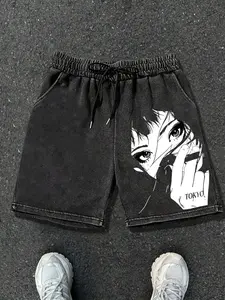 Fashion Patterned Shorts, Comic Style Cotton Shorts, Lightweight Comfortable Design, Ideal for Spring and Summer, Daily Wear Activewear