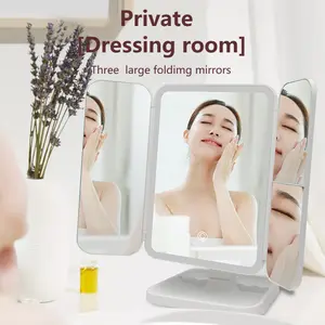 YYunique Tri-Fold Lighted Vanity Mirror with 22 LED Lights, Touch Screen and 3X/2X/1X Magnification, Travel Mirror Decor Gift Decor Gift