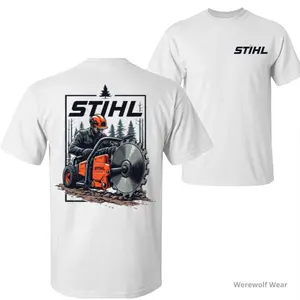 STIHL Logging Graphic T-Shirt, Chainsaw Worker Print Tee, Forestry Equipment Shirt, Heavy Duty Workwear Tee for Men Women, Outdoor Lumberjack Graphic T-Shirt, Soft Breathable Cotton Tee