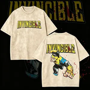 Retro Washed Invincible T-Shirt | Mark Grayson Superhero Graphic Tee, Vintage Washed Black Cotton Crewneck, Casual Outdoor Streetwear, Unisex Short Sleeve Shirt for Men Women