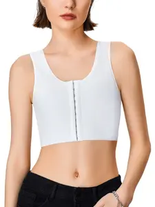 Women's Body Shaper Top with Front Button Design, Adjustable Compression Straps, Ideal for Transgender & Lesbian Use christmas push up bra