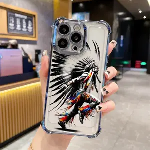 Primitive tribal style colorful tassel transparent shockproof phone case Suitable for iPhone 16 15 14 13 12 11 Pro Max Plus four corner electroplated smartphone protective case 062 cover protector protection