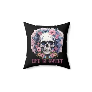 Sugar Skull Pillow, Dark Academia, Square Pillow, Goth, Life is Sweet, Sugar Skull, Decorative Pillow