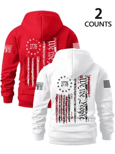 Men's Graphic Flag Pattern Hoodies Sweatshirts Set, Casual Loose Thick Long Sleeve Graphic Print Hoodie Pullover, Comfortable Daily Wear, Perfect Fall & Winter Choice, Fabric