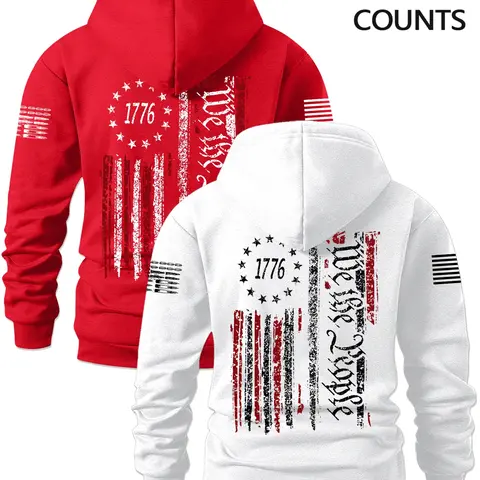 Men's Graphic Flag Pattern Hoodies Sweatshirts Set, Casual Fall Streetwear Loose Thick Long Sleeve Graphic Print Hoodie Pullover, Comfortable Daily Wear, Perfect Fall & Winter Choice, Fabric