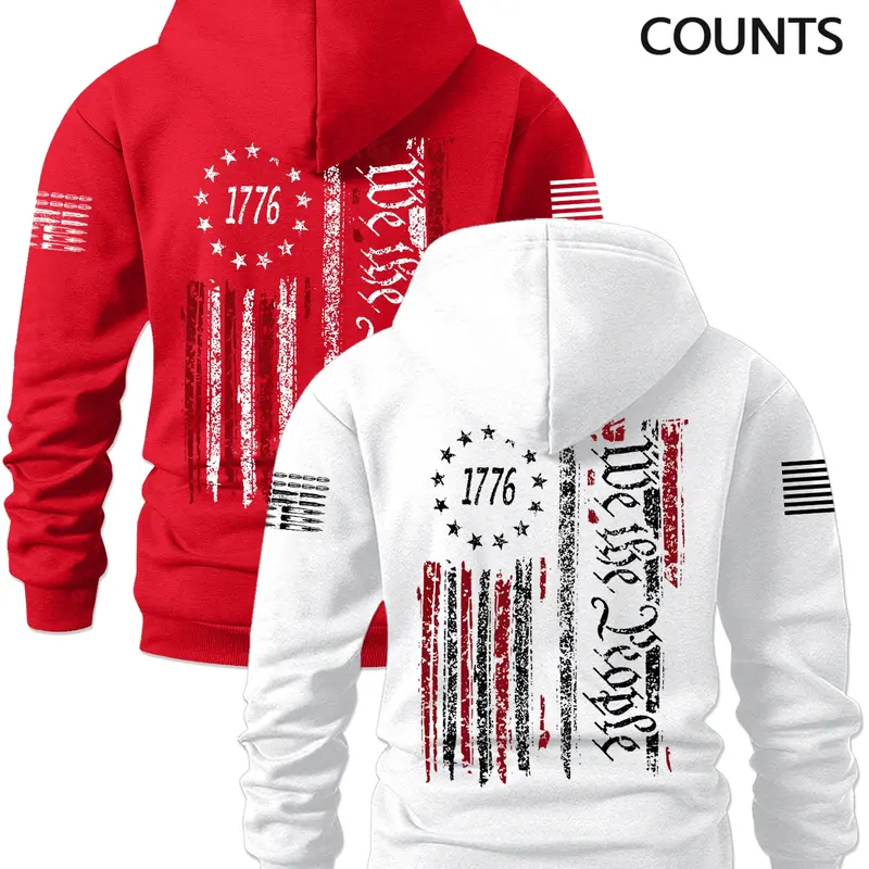 Men's Graphic Flag Pattern Hoodies Sweatshirts Set, Casual Fall Streetwear Loose Thick Long Sleeve Graphic Print Hoodie Pullover, Comfortable Daily Wear, Perfect Fall & Winter Choice, Fabric