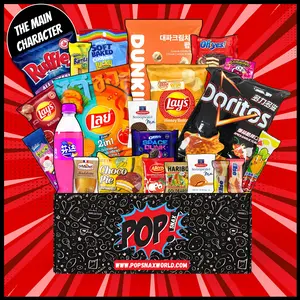 The Main Character | 21 Count Snack Box (20 Mystery Snacks + 1 Drink) 3LB Snack Box Multipack | Premium International Global Snacks, Asian Snacks | Snack Gift Basket with Chips, Drink, Candy & Cookies | Fun Care Package for Adults & College Students