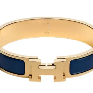Pre-owned Hermes Clic H Bracelet Navy/Gold