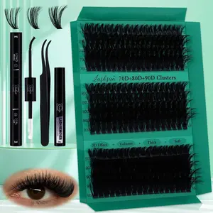 Mixed Length False Eyelashes Kit, Eyelash Extension, 1 Set Mixed Length 3D Effect Volume Cluster Lashes, Long-lasting Lashes Kit with Lash Bond & Seal & Tweezers, Makeup