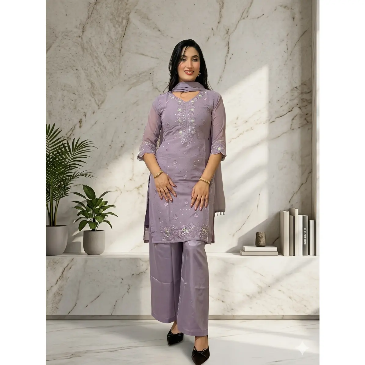 Women’s Premium Georgette Embroidered Suit Set with Dupatta | Stone Work | Sizes