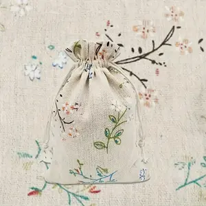 Rustic Floral Print Cotton Drawstring Bags, 30pcs 17.98cm Natural Fabric Sachets, Wedding Party Favor Gifts, Eco-Friendly Packaging