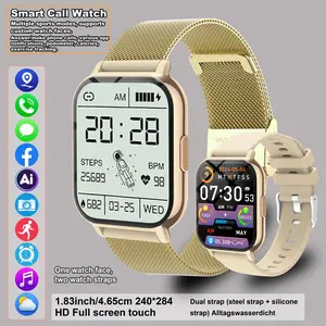 Fashion smart watch bracelet, 1.83-inch HD touch screen, wireless calling/dialing, alarm/message notifications, fitness tracking, photo/music control, wearable device/bracelet, compatible with Android and Apple phones, dual straps for unisex.