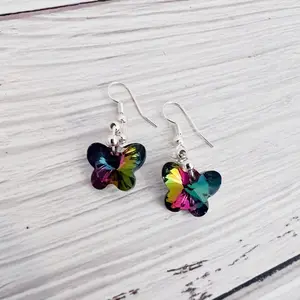 Chunky Dark Iridescent Crystal Butterfly Earrings