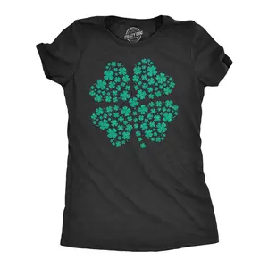 Womens Glitter Clover T Shirt Funny Awesome St Pattys Days Parade Shiny Shamrock Tee for Ladies Funny Womens T Shirts Cute Vintage Fashion Casual Ladies T-Shirt Gift  Tops for Women Women's Novelty Tees Black -
