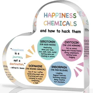 Happiness Chemicals Decor, Wellbeing Art Printed Gifts Therapy Office Decor, Mindfulness, DBT Poster, Mental Health Decorations for Counseling Office Acrylic heart Plaque, Acrylic Desktop Decoration