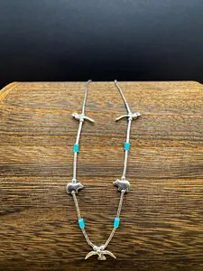 Multi Animal Liquid Silver Necklace - Blue Beeds - Sterling Silver