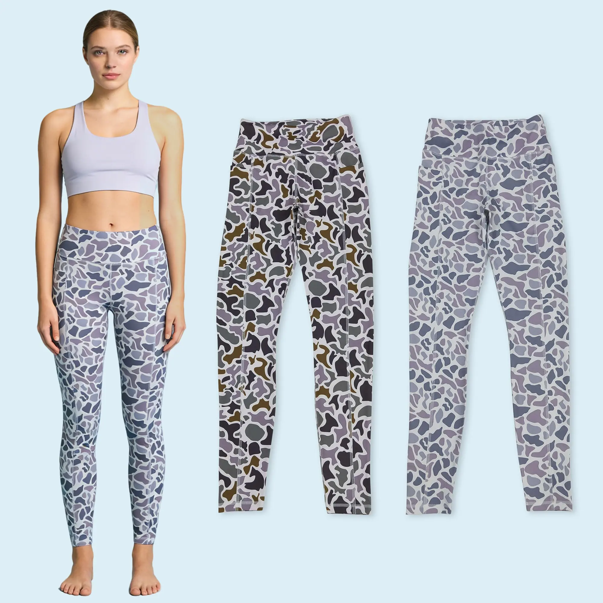 Adult women camouflage full length high waist elastic active yoga leggings