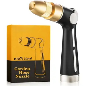Garden Hose Nozzle with High  Jet,  Heavy Duty Metal Water Hose Sprayer, Thumb Flow Control, On Off Valve, Adjustable Spray Patterns for Garden Watering,  and Pet Washing