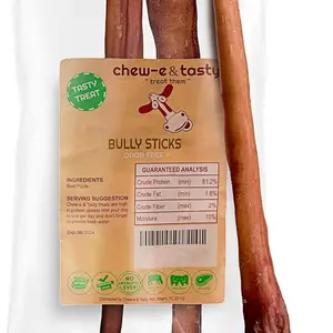 Chew-E&Tasty 12" Monster Odor Free Bully Sticks (Pack of 2) - Long Lasting Beef Chews for Large to Very Large Dogs